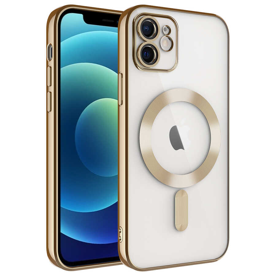 Apple iPhone 12 Kılıf Kamera Korumalı Magsafe Wireless Şarj Özellikli NXXA Demre Kapak-Gold
