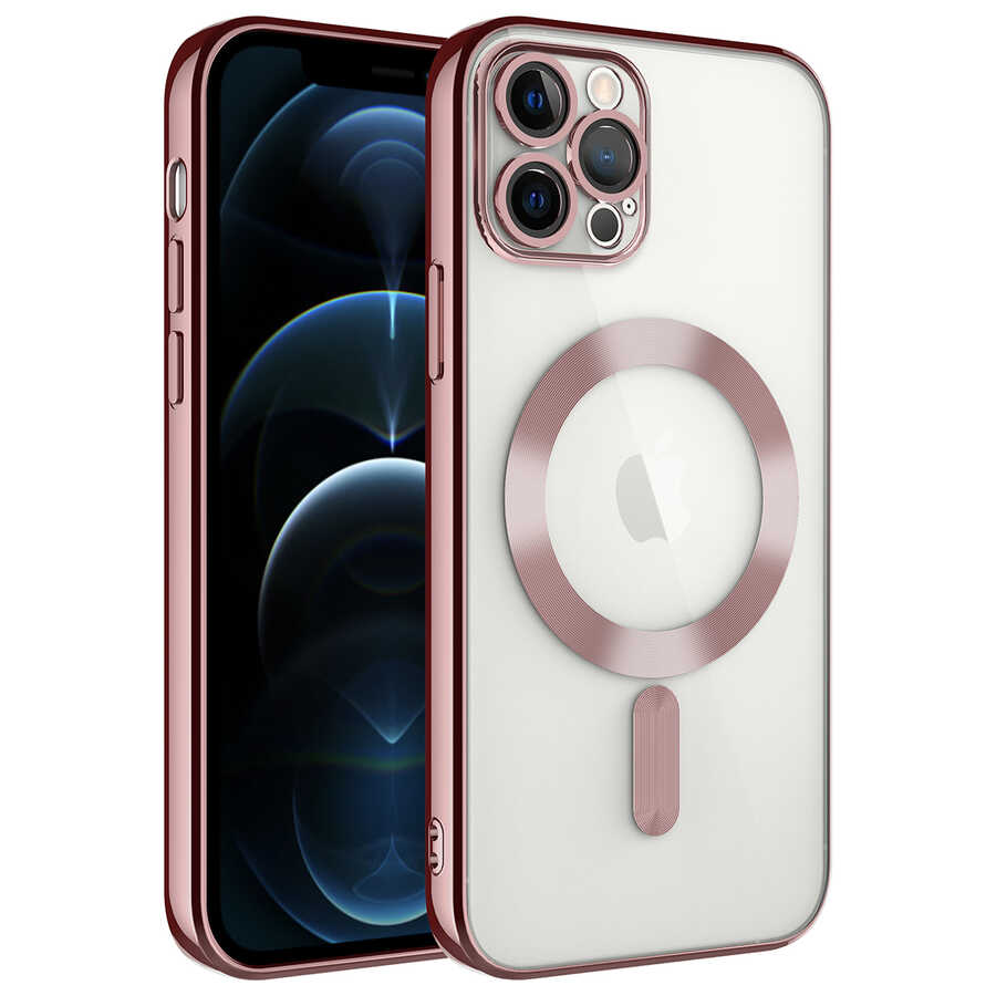 iPhone 13 Pro Uyumlu Kamera Korumalı Magsafe Wireless Şarj Özellikli NXXA Demre Kapak-Rose Gold
