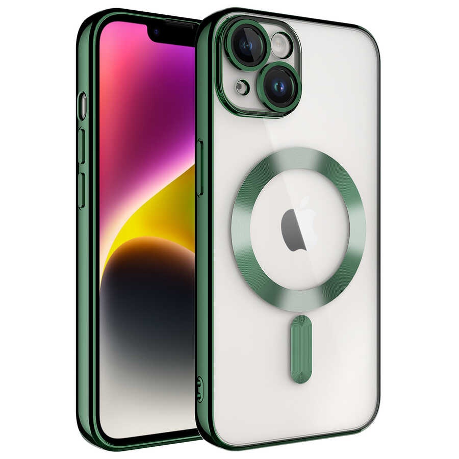 iPhone 14 Plus Uyumlu Kamera Korumalı Magsafe Wireless Şarj Özellikli NXXA Demre Kapak-Koyu Yeşil