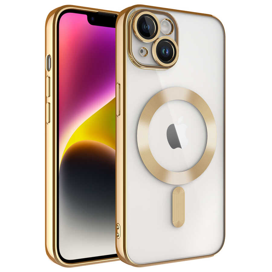 iPhone 14 Plus Uyumlu Kamera Korumalı Magsafe Wireless Şarj Özellikli NXXA Demre Kapak-Gold