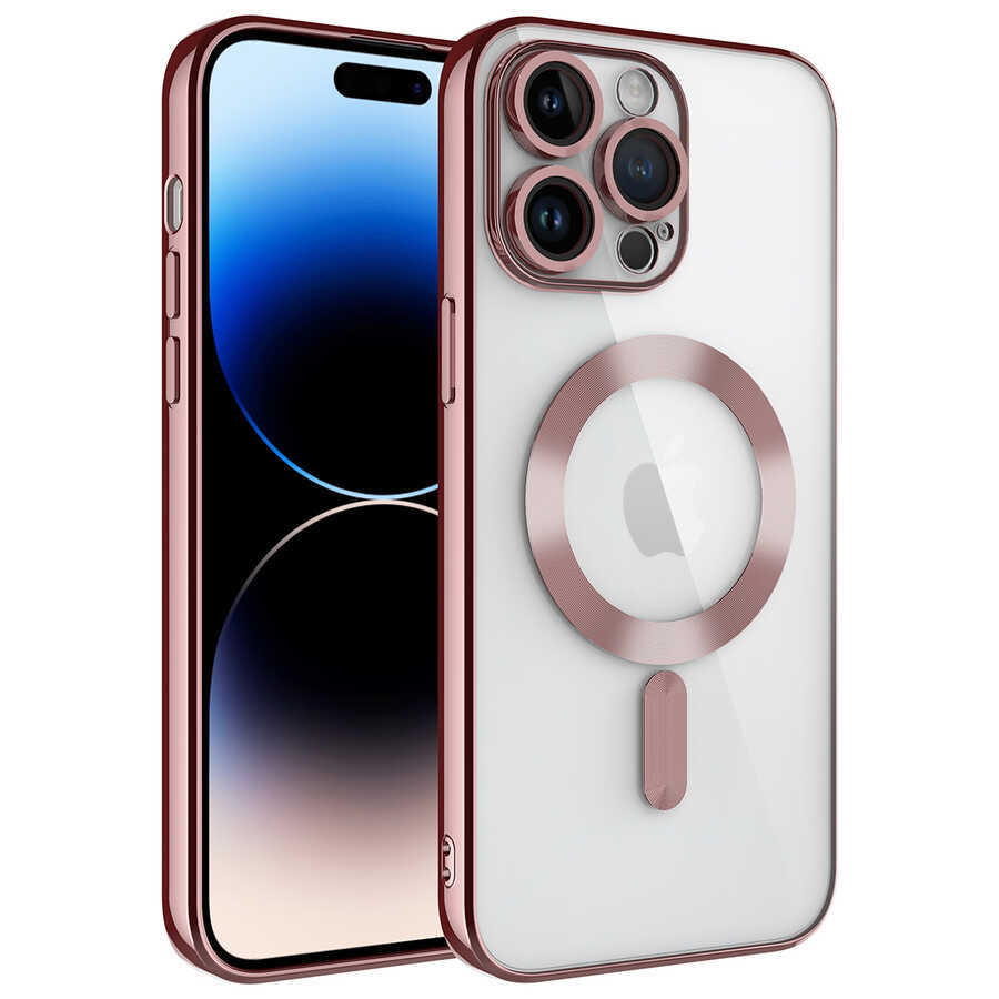 Apple iPhone 14 Pro Kılıf Kamera Korumalı Magsafe Wireless Şarj Özellikli NXXA Demre Kapak-Rose Gold