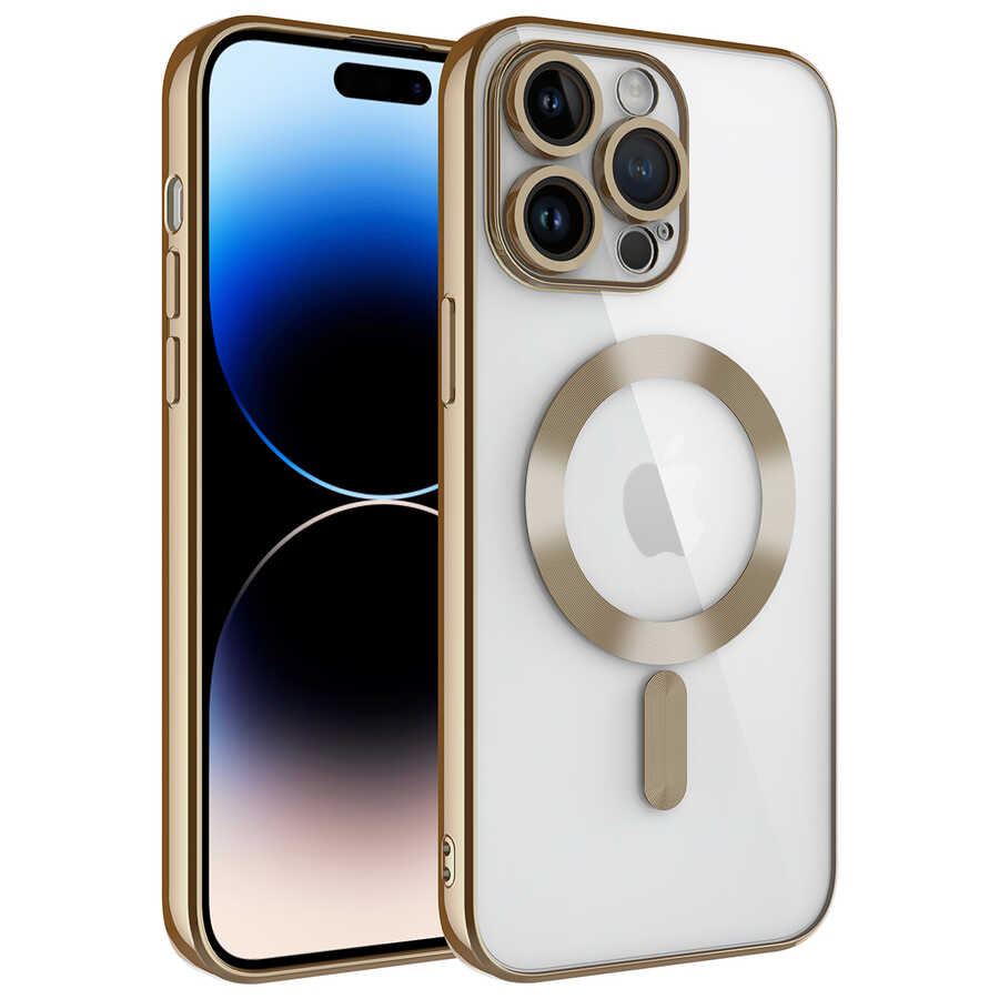 Apple iPhone 14 Pro Max Kılıf Kamera Korumalı Magsafe Wireless Şarj Özellikli NXXA Demre Kapak-Gold