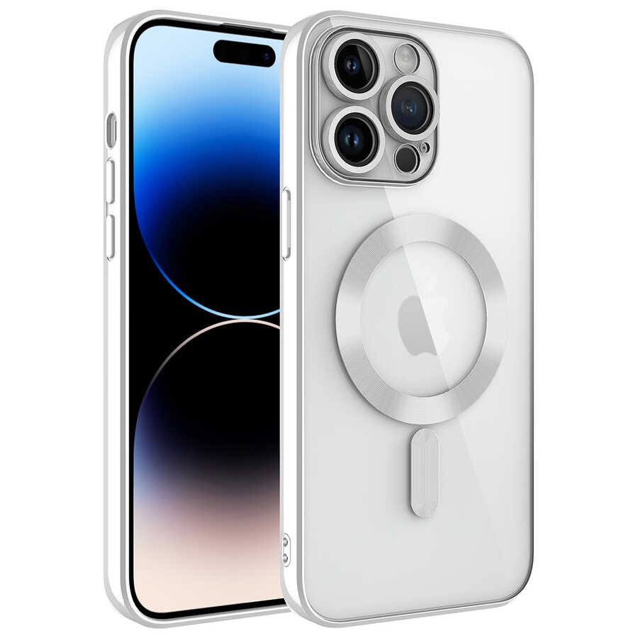 Apple iPhone 14 Pro Max Kılıf Kamera Korumalı Magsafe Wireless Şarj Özellikli NXXA Demre Kapak-Gümüş