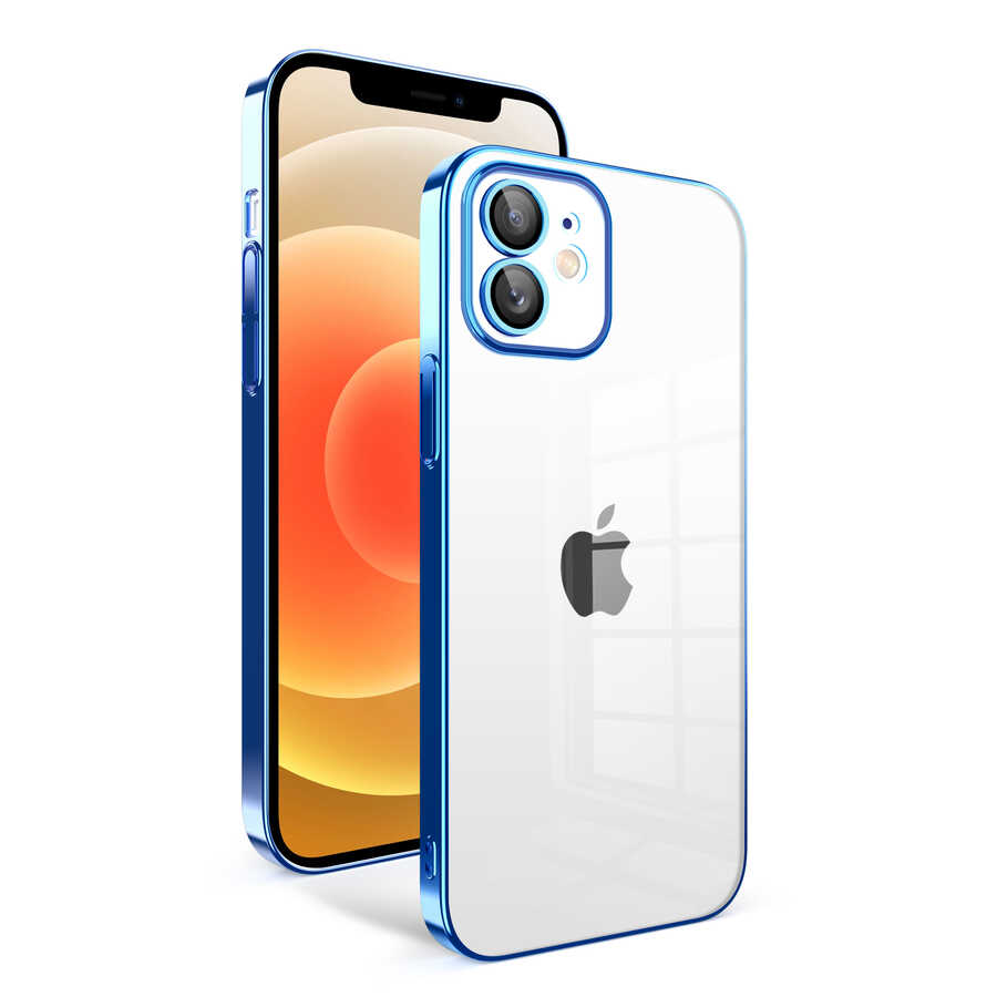 iPhone 12 Uyumlu Kamera Korumalı Renkli Çerçeveli NXXA Garaj Kapak-Saks Mavi