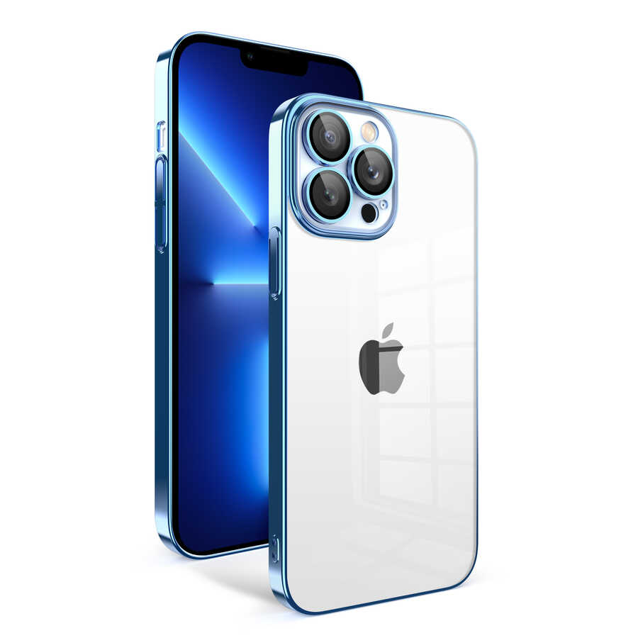 Apple iPhone 12 Pro Kılıf Kamera Korumalı Renkli Çerçeveli NXXA Garaj Kapak-Mavi Açık