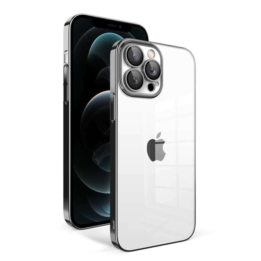 iPhone 12 Pro Max Uyumlu Kamera Korumalı Renkli Çerçeveli NXXA Garaj Kapak-Siyah