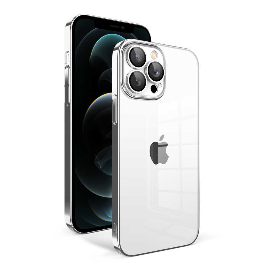 Apple iPhone 12 Pro Max Kılıf Kamera Korumalı Renkli Çerçeveli NXXA Garaj Kapak-Gümüş