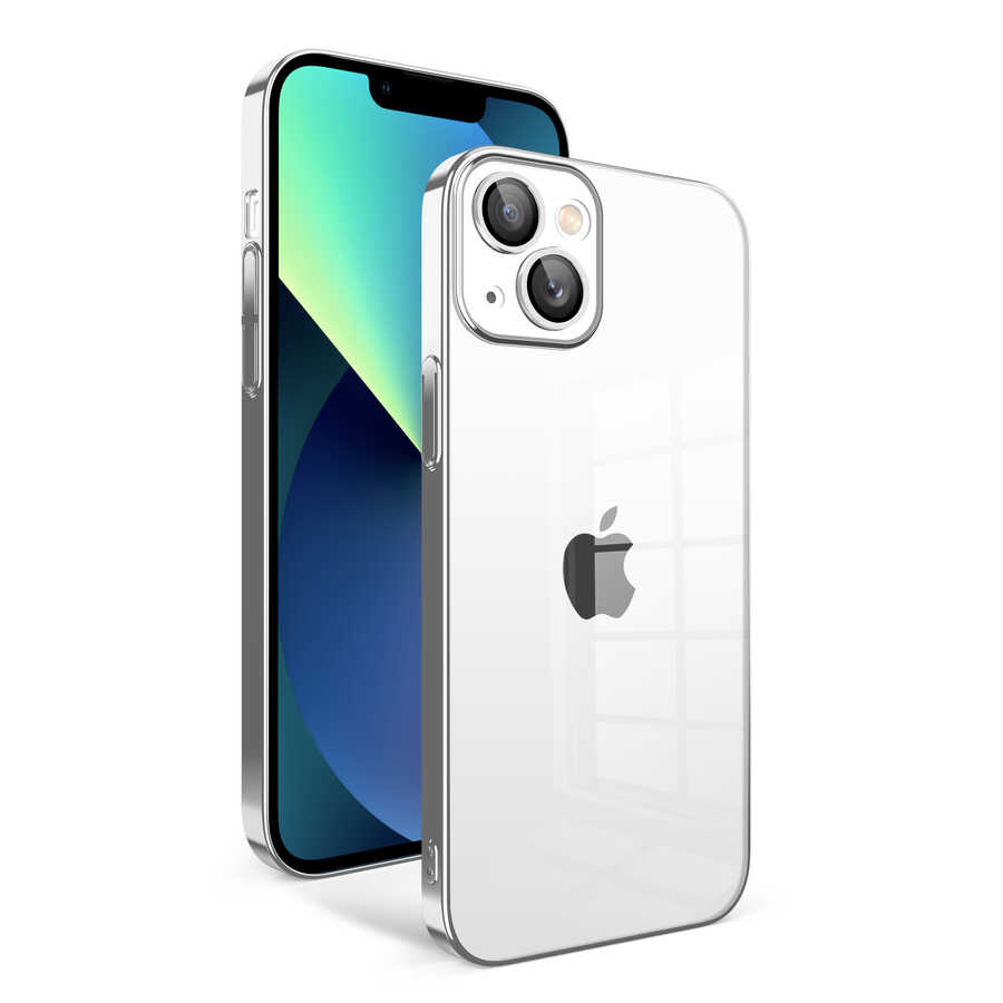 Apple iPhone 13 Kılıf Kamera Korumalı Renkli Çerçeveli NXXA Garaj Kapak-Gümüş