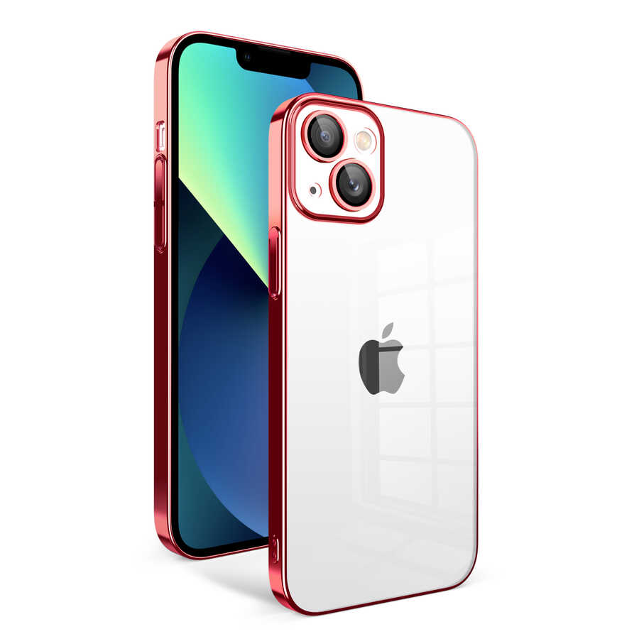 iPhone 13 Uyumlu Kamera Korumalı Renkli Çerçeveli NXXA Garaj Kapak-Kırmızı