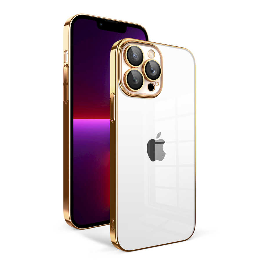 Apple iPhone 13 Pro Kılıf Kamera Korumalı Renkli Çerçeveli NXXA Garaj Kapak-Gold