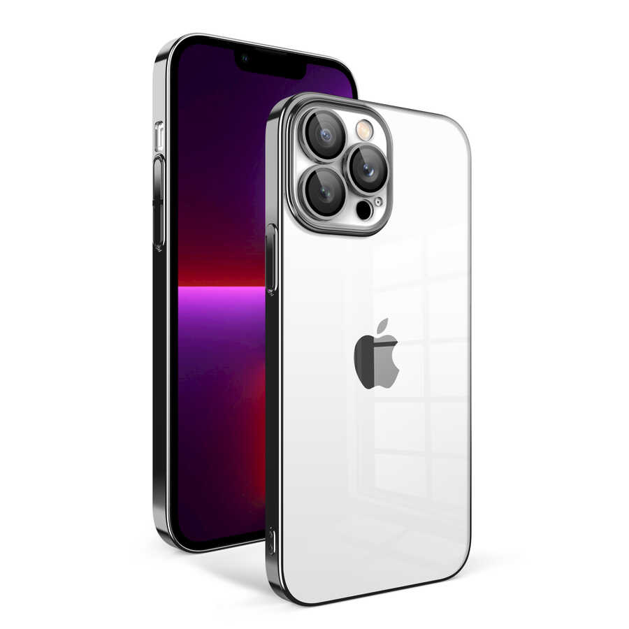 Apple iPhone 13 Pro Kılıf Kamera Korumalı Renkli Çerçeveli NXXA Garaj Kapak-Siyah