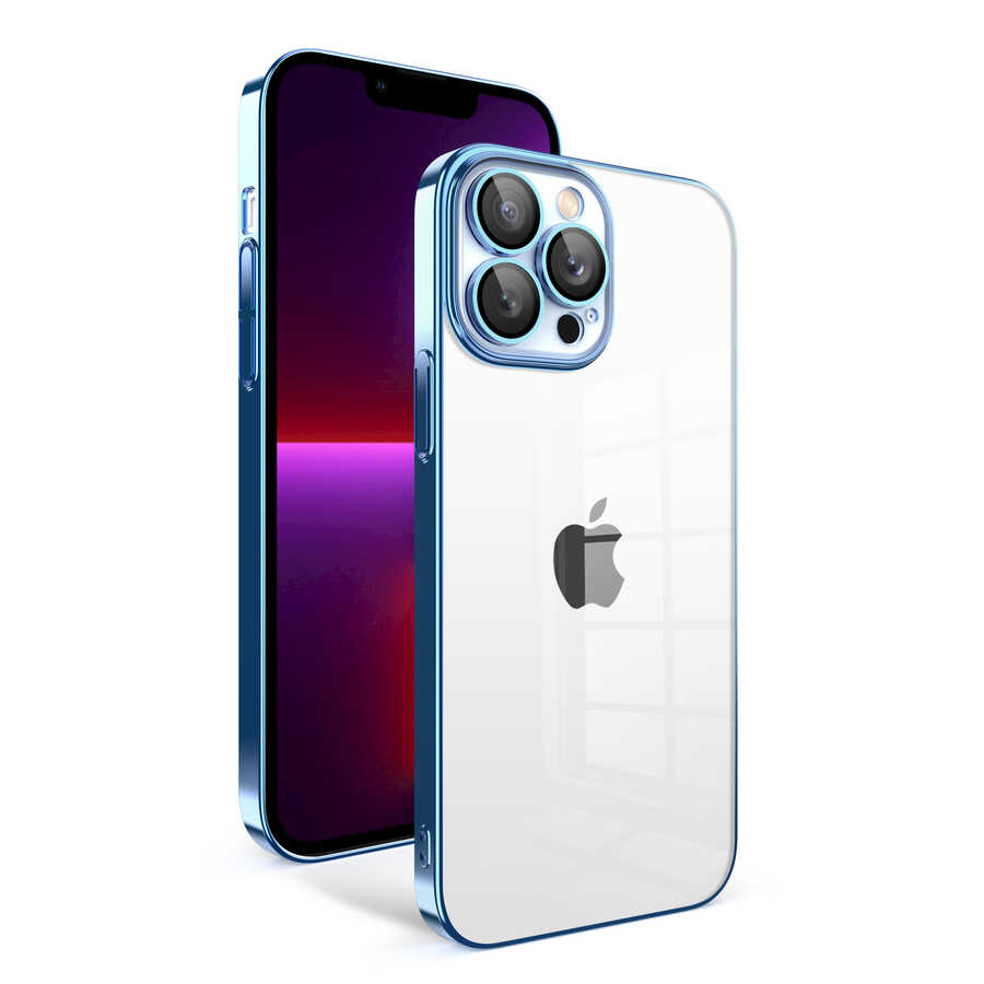 Apple iPhone 13 Pro Kılıf Kamera Korumalı Renkli Çerçeveli NXXA Garaj Kapak-Mavi Açık