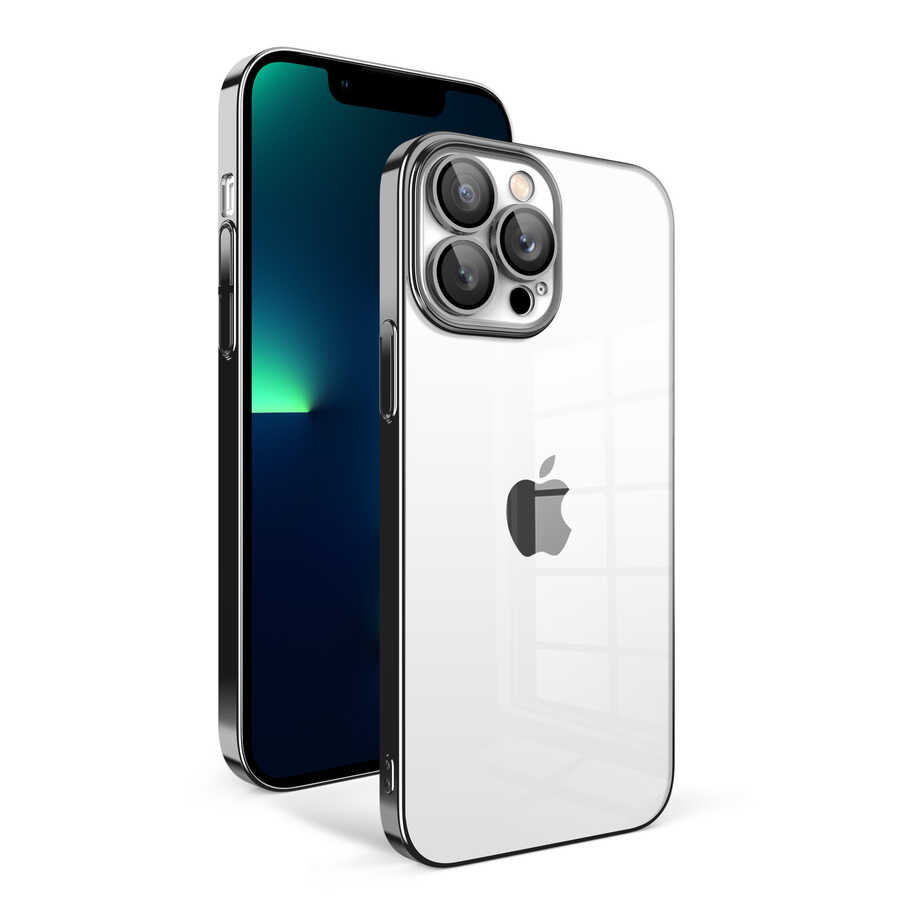 iPhone 13 Pro Max Uyumlu Kamera Korumalı Renkli Çerçeveli NXXA Garaj Kapak-Siyah