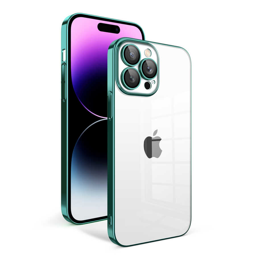 iPhone 13 Pro Max Uyumlu Kamera Korumalı Renkli Çerçeveli NXXA Garaj Kapak-Koyu Yeşil