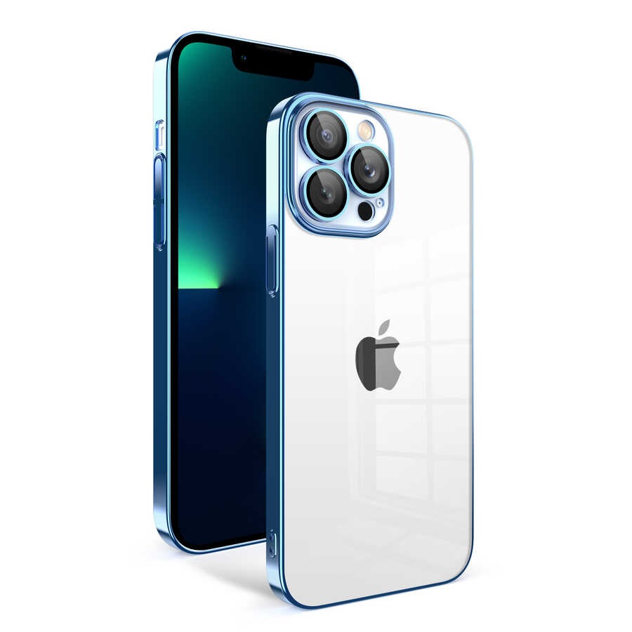 Apple iPhone 13 Pro Max Kılıf Kamera Korumalı Renkli Çerçeveli NXXA Garaj Kapak-Mavi Açık