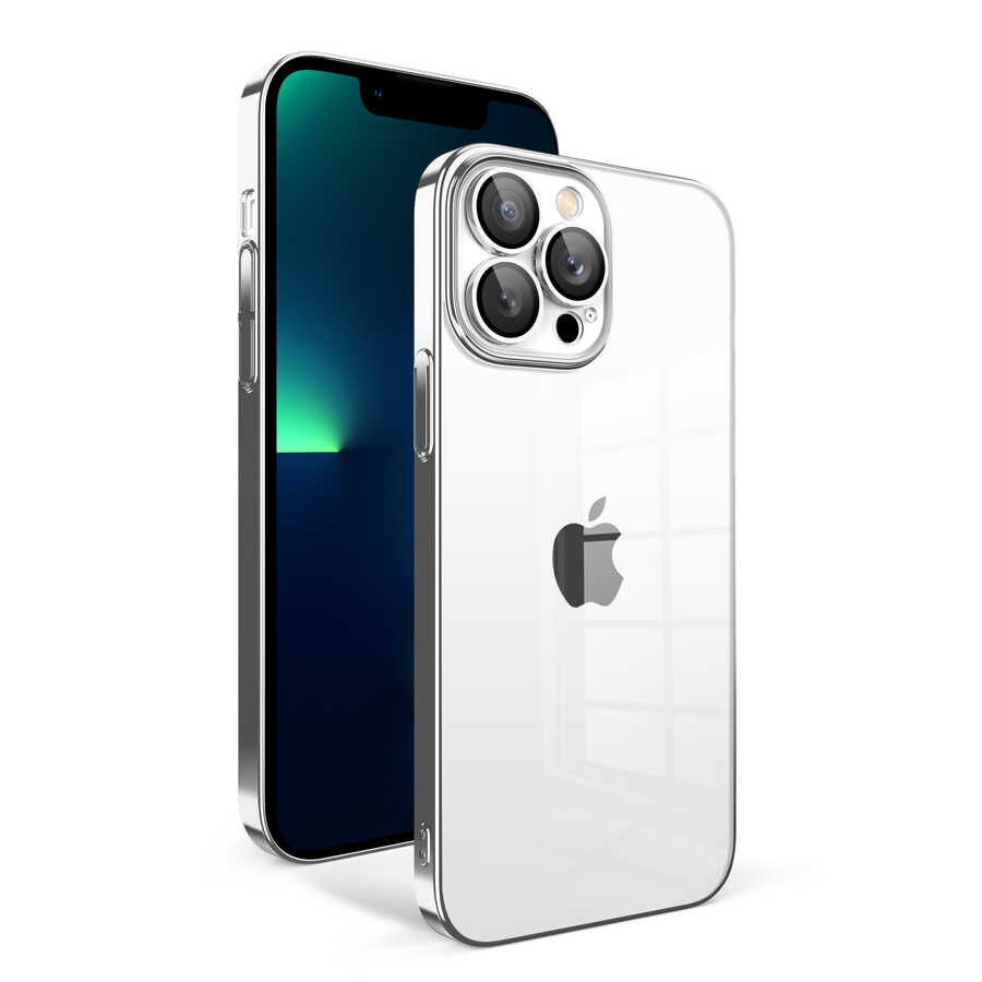 Apple iPhone 13 Pro Max Kılıf Kamera Korumalı Renkli Çerçeveli NXXA Garaj Kapak-Gümüş