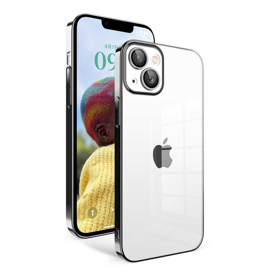 Apple iPhone 14 Kılıf Kamera Korumalı Renkli Çerçeveli NXXA Garaj Kapak-Siyah