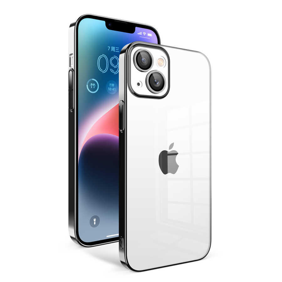 iPhone 14 Plus Uyumlu Kamera Korumalı Renkli Çerçeveli NXXA Garaj Kapak-Siyah