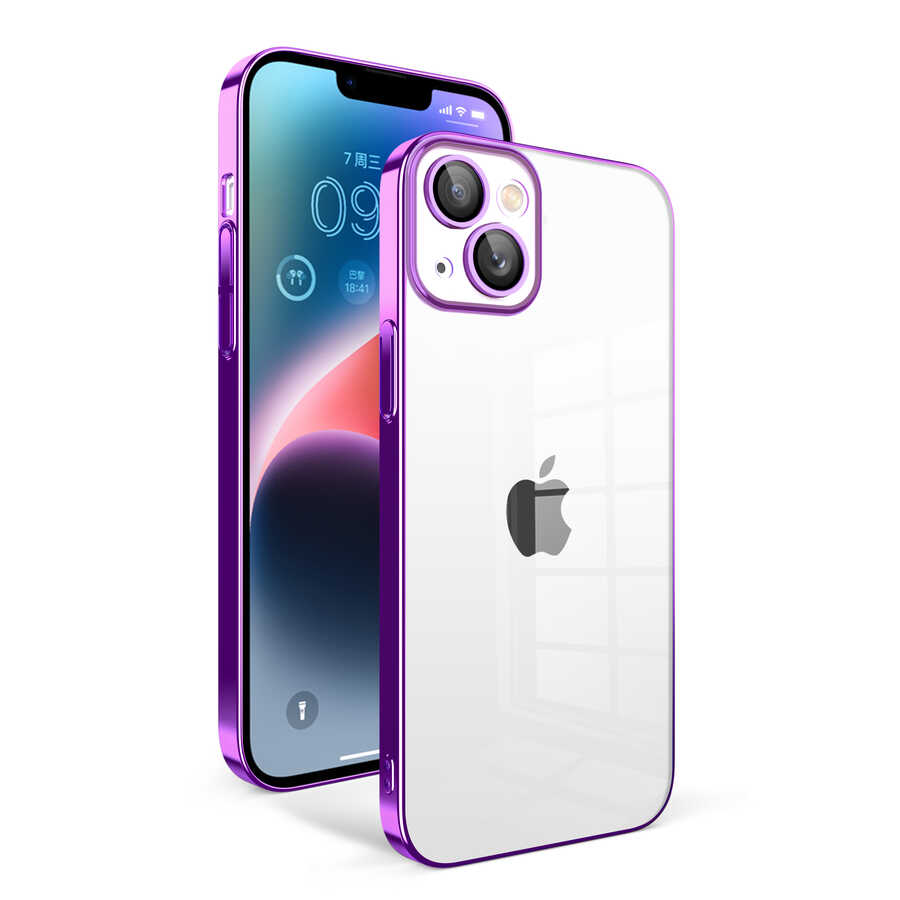 iPhone 14 Plus Uyumlu Kamera Korumalı Renkli Çerçeveli NXXA Garaj Kapak-Lila