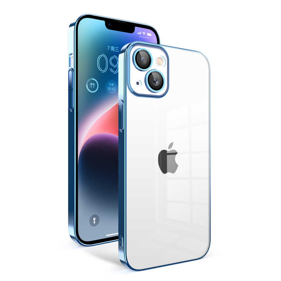 Apple iPhone 14 Plus Kılıf Kamera Korumalı Renkli Çerçeveli NXXA Garaj Kapak-Mavi Açık