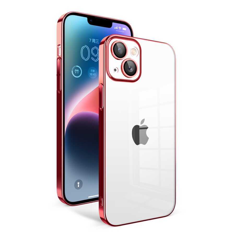 Apple iPhone 14 Plus Kılıf Kamera Korumalı Renkli Çerçeveli NXXA Garaj Kapak-Kırmızı