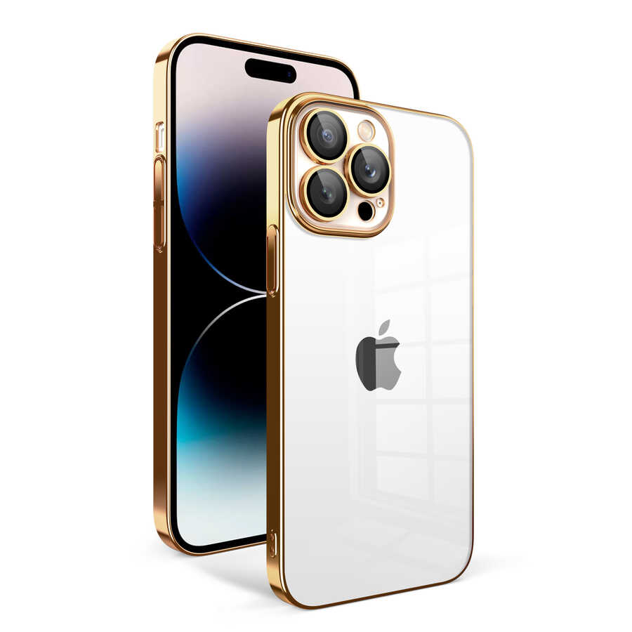 Apple iPhone 14 Pro Kılıf Kamera Korumalı Renkli Çerçeveli NXXA Garaj Kapak-Gold