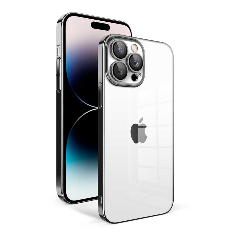 iPhone 14 Pro Uyumlu Kamera Korumalı Renkli Çerçeveli NXXA Garaj Kapak-Siyah