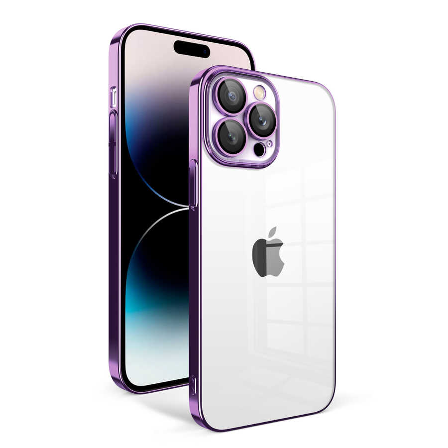 Apple iPhone 14 Pro Kılıf Kamera Korumalı Renkli Çerçeveli NXXA Garaj Kapak-Koyu Mor
