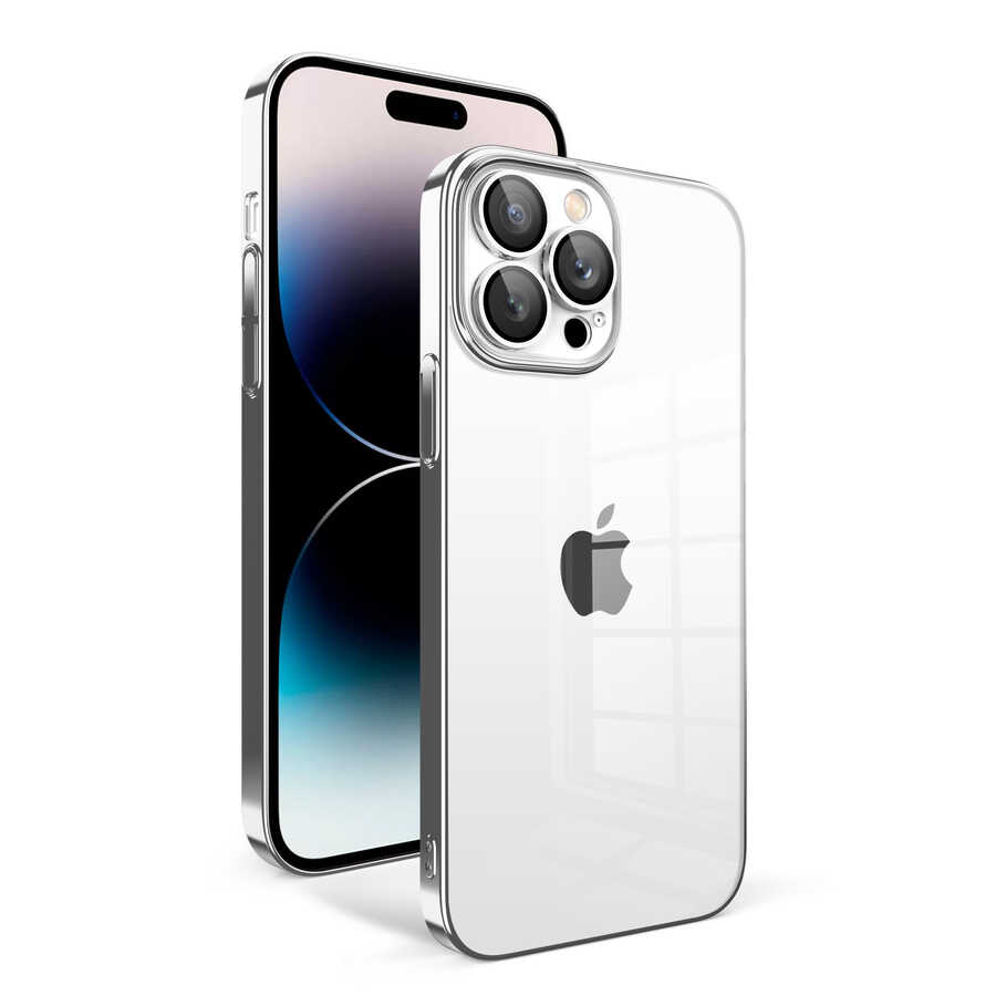 Apple iPhone 14 Pro Kılıf Kamera Korumalı Renkli Çerçeveli NXXA Garaj Kapak-Gümüş