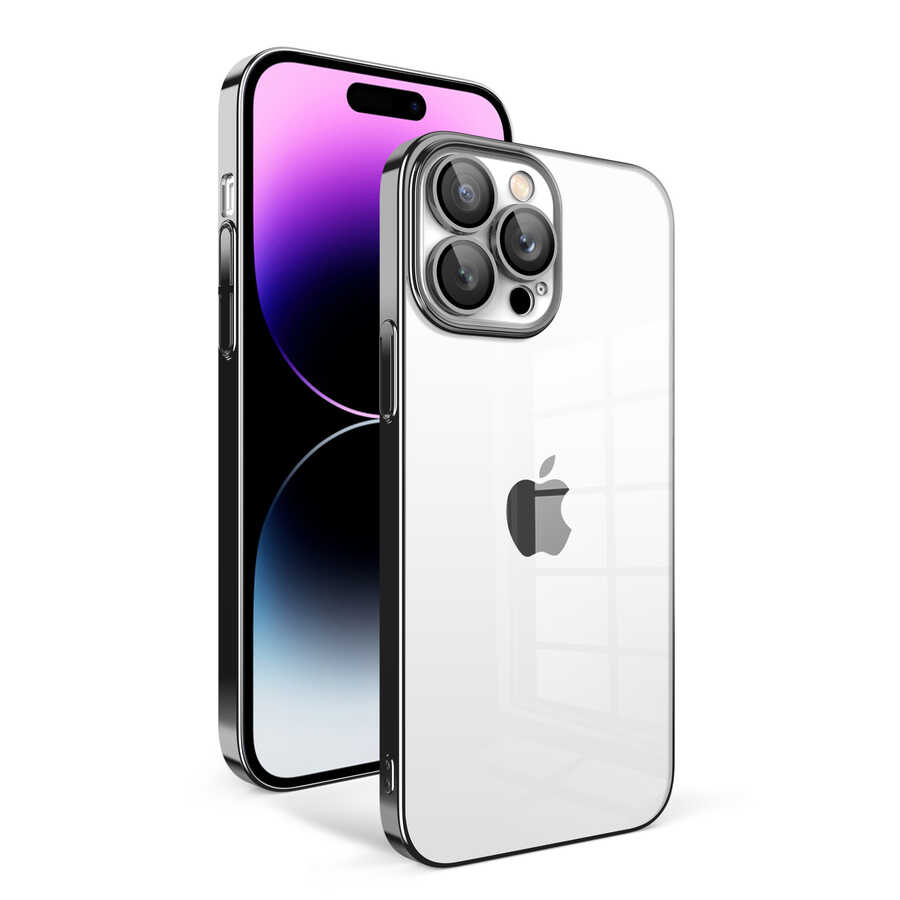 iPhone 14 Pro Max Uyumlu Kamera Korumalı Renkli Çerçeveli NXXA Garaj Kapak-Siyah