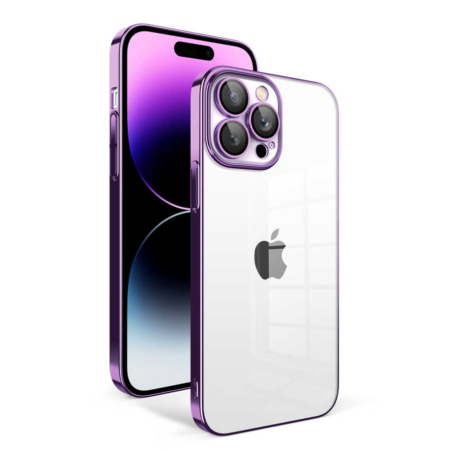 Apple iPhone 14 Pro Max Kılıf Kamera Korumalı Renkli Çerçeveli NXXA Garaj Kapak-Koyu Mor
