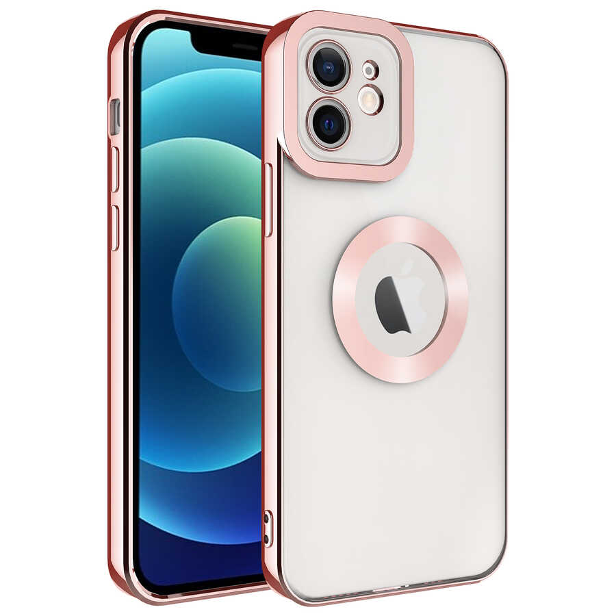 iPhone 12 Uyumlu Kamera Korumalı Logo Gösteren NXXA Omega Kapak-Rose Gold