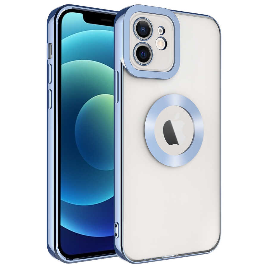 iPhone 12 Uyumlu Kamera Korumalı Logo Gösteren NXXA Omega Kapak-Mavi Açık