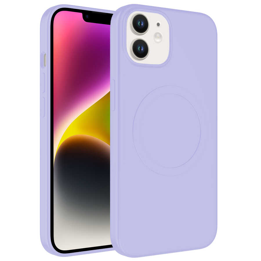 Apple iPhone 11 Kılıf Magsafe Wireless Şarj Özellikli Pastel Renk Silikon NXXA Plas Kapak-Lila