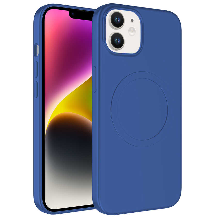 iPhone 11 Uyumlu Magsafe Wireless Şarj Özellikli Pastel Renk Silikon NXXA Plas Kapak-Mavi