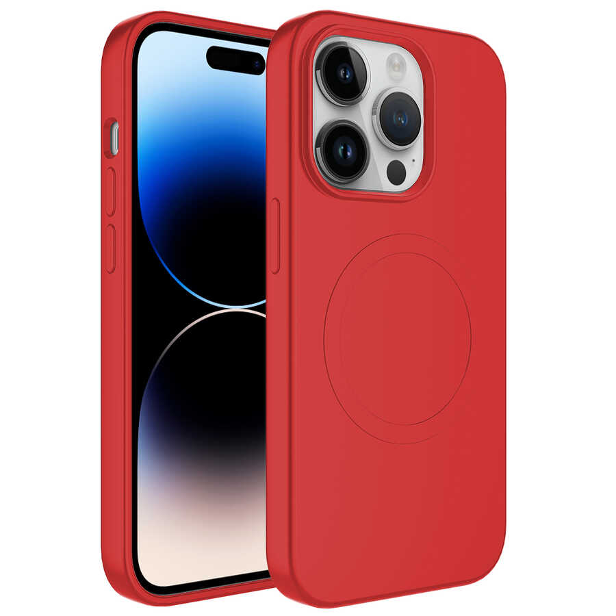iPhone 11 Pro Max Uyumlu Magsafe Wireless Şarj Özellikli Pastel Renk Silikon NXXA Plas Kapak-Kırmızı