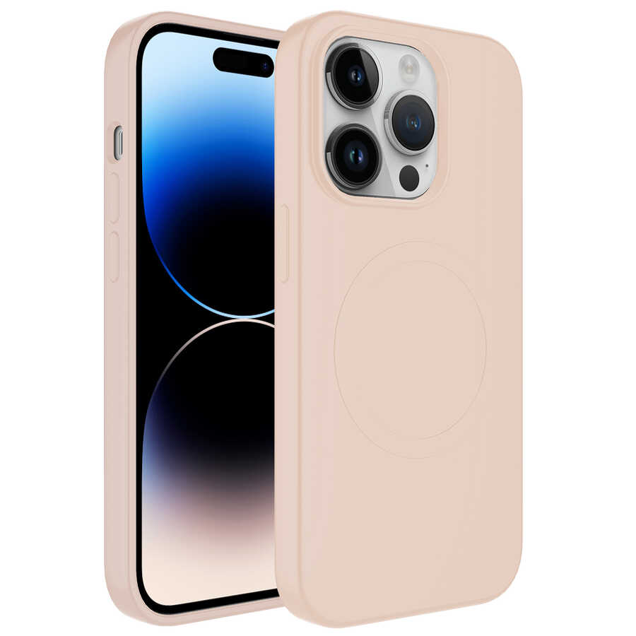 iPhone 11 Pro Max Uyumlu Magsafe Wireless Şarj Özellikli Pastel Renk Silikon NXXA Plas Kapak-Pembe Açık