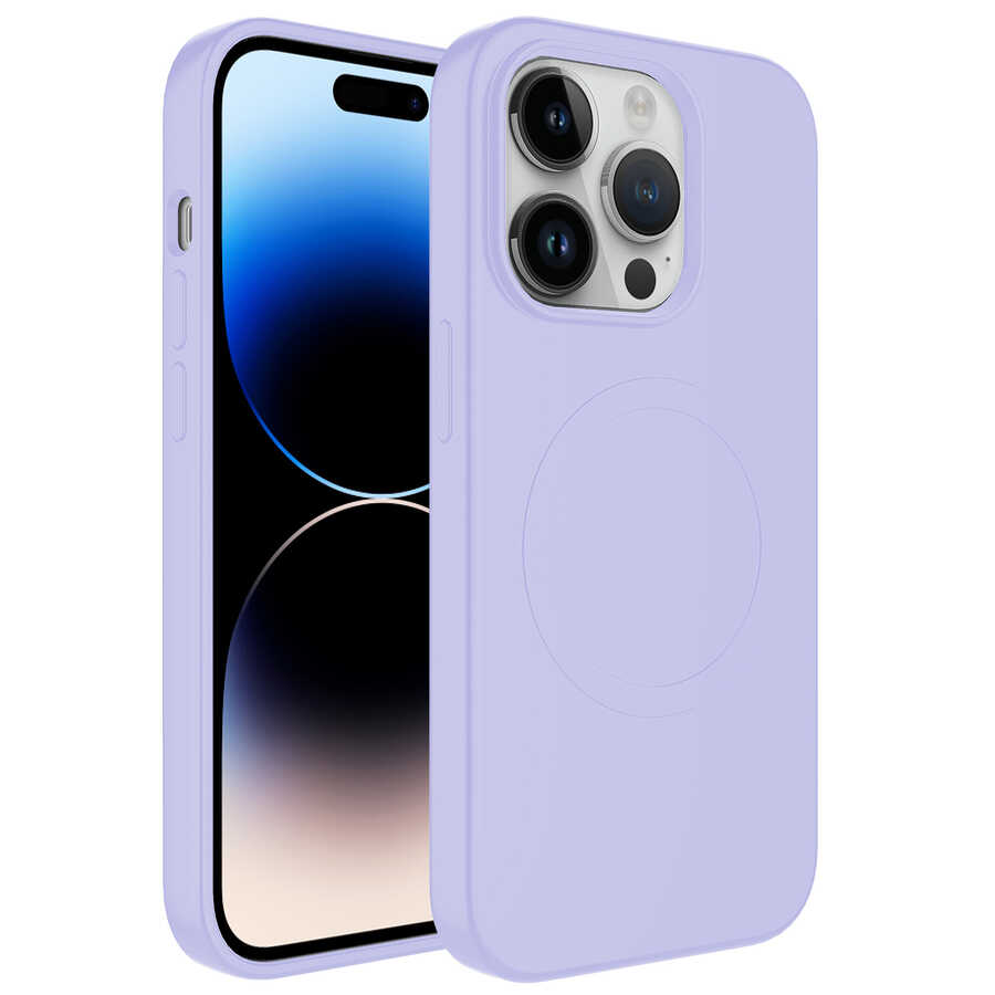 Apple iPhone 12 Pro Max Kılıf Magsafe Wireless Şarj Özellikli Pastel Renk Silikon NXXA Plas Kapak-Lila