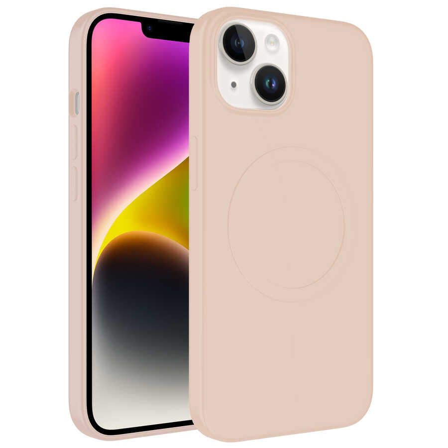 iPhone 14 Plus Uyumlu Magsafe Wireless Şarj Özellikli Pastel Renk Silikon NXXA Plas Kapak-Pembe Açık