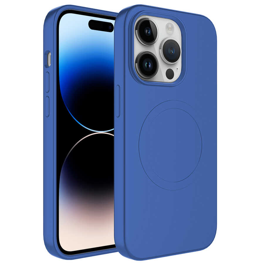 iPhone 14 Pro Max Uyumlu Magsafe Wireless Şarj Özellikli Pastel Renk Silikon NXXA Plas Kapak-Mavi