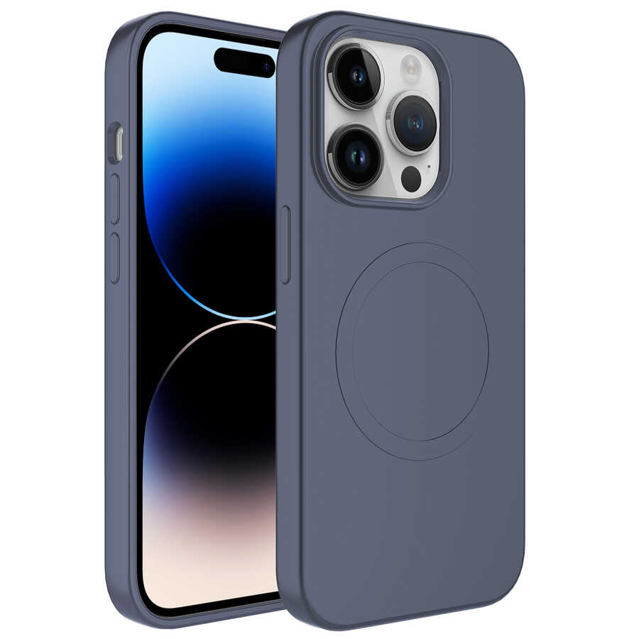 Apple iPhone 14 Pro Max Kılıf Magsafe Wireless Şarj Özellikli Pastel Renk Silikon NXXA Plas Kapak-Lavendery Gray