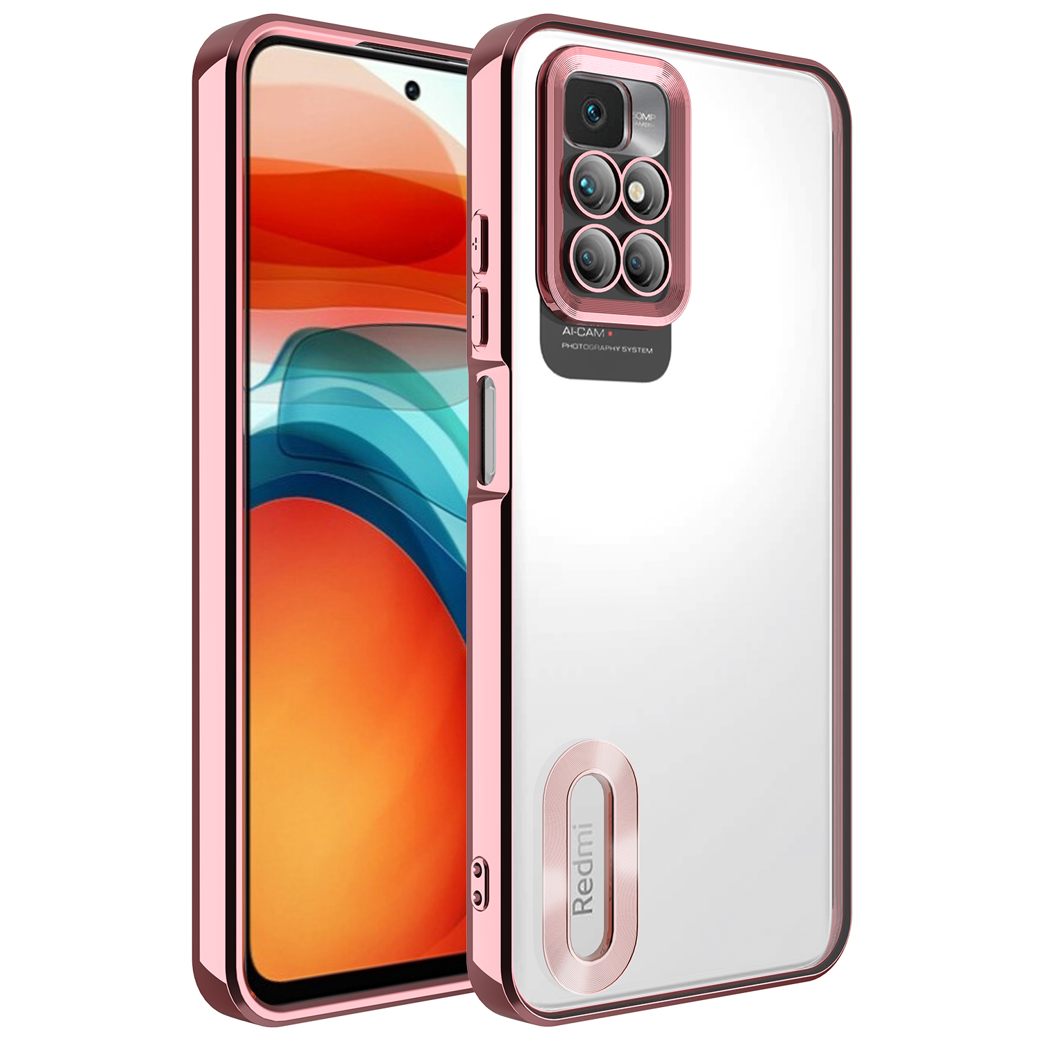 Xiaomi Redmi 10 Kılıf Kamera Korumalı Logo Gösteren NXXA Omega Kapak-Rose Gold