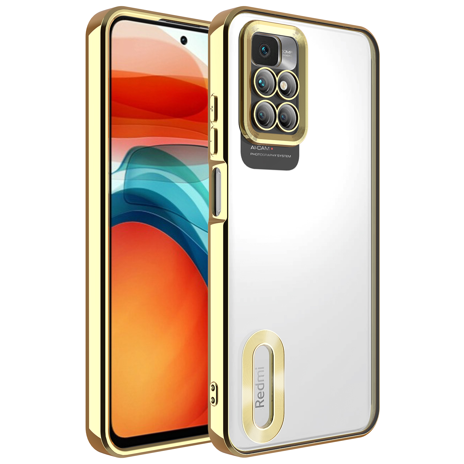 Xiaomi Redmi 10 Kılıf Kamera Korumalı Logo Gösteren NXXA Omega Kapak-Gold