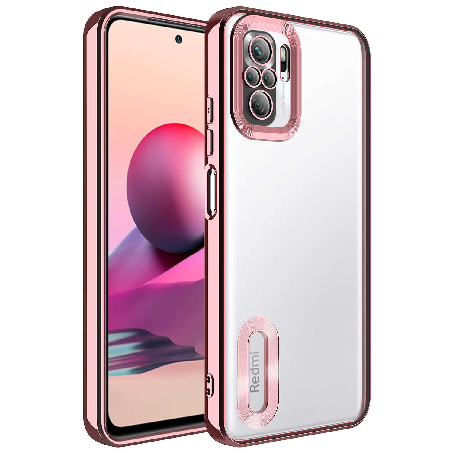 Xiaomi Redmi Note 10 Kılıf Kamera Korumalı Logo Gösteren NXXA Omega Kapak-Rose Gold