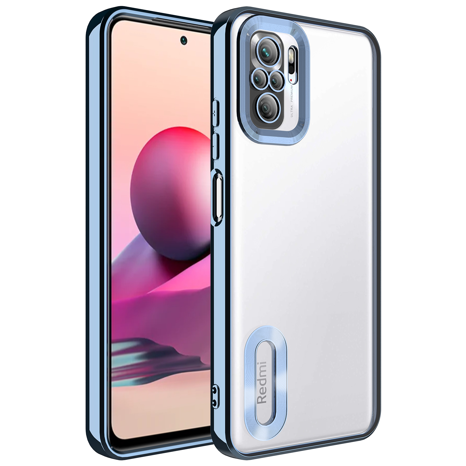 Xiaomi Redmi Note 10S Kılıf Kamera Korumalı Logo Gösteren NXXA Omega Kapak-Sierra Mavi