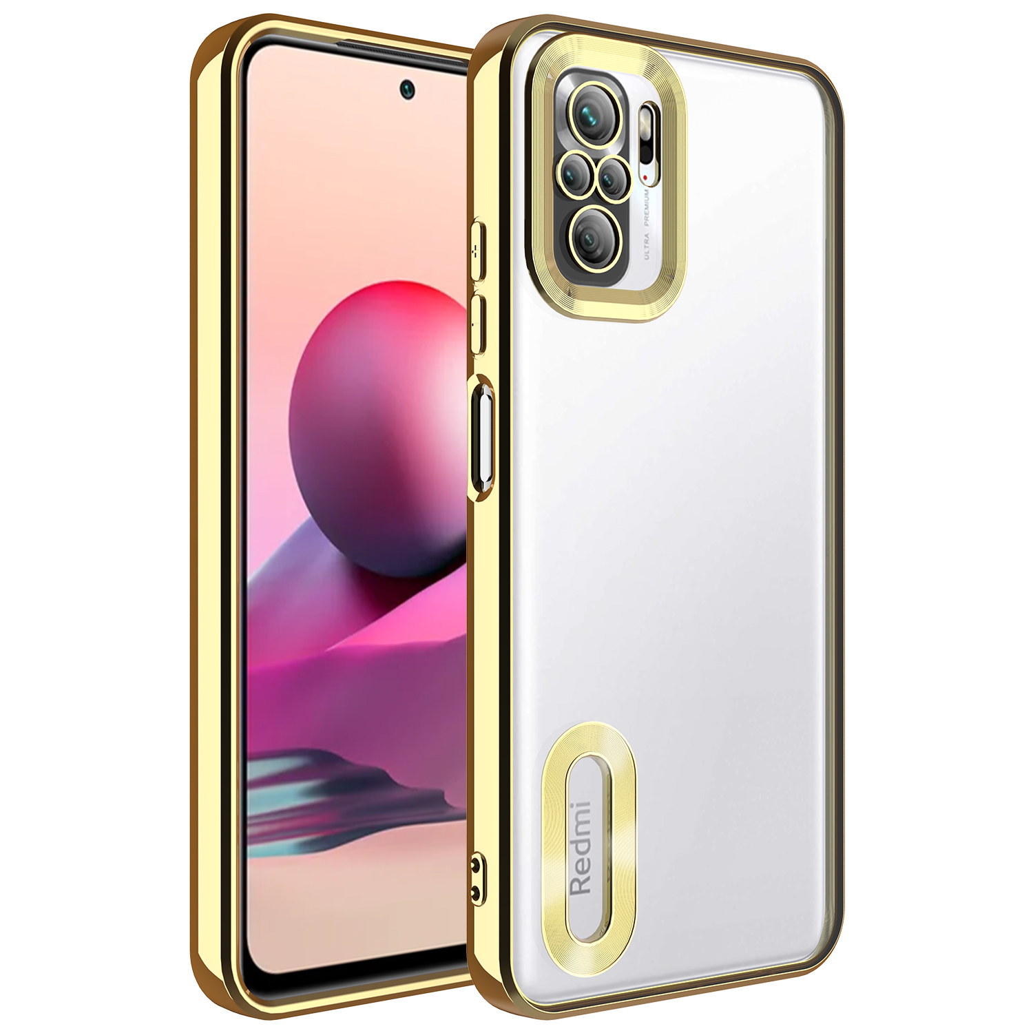 Xiaomi Redmi Note 10S Kılıf Kamera Korumalı Logo Gösteren NXXA Omega Kapak-Gold