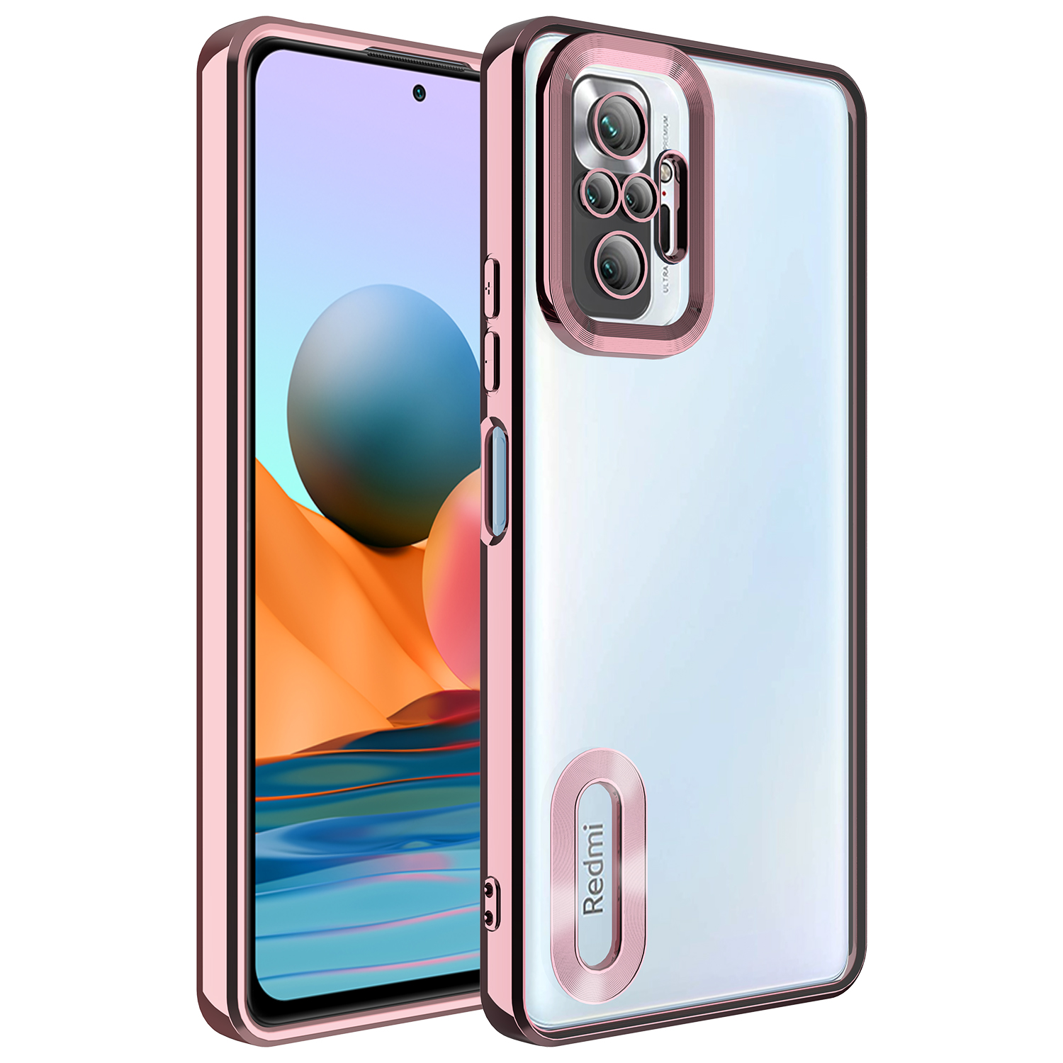 Xiaomi Redmi Note 10 Pro Kılıf Kamera Korumalı Logo Gösteren NXXA Omega Kapak-Rose Gold