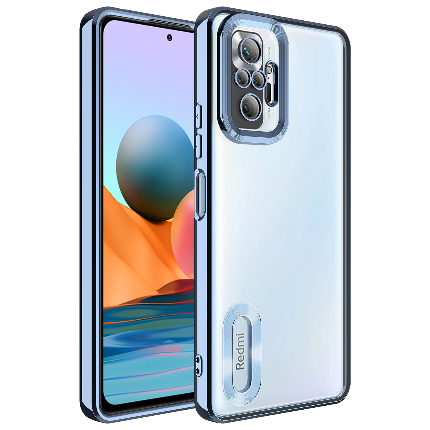 Xiaomi Redmi Note 10 Pro Kılıf Kamera Korumalı Logo Gösteren NXXA Omega Kapak-Sierra Mavi