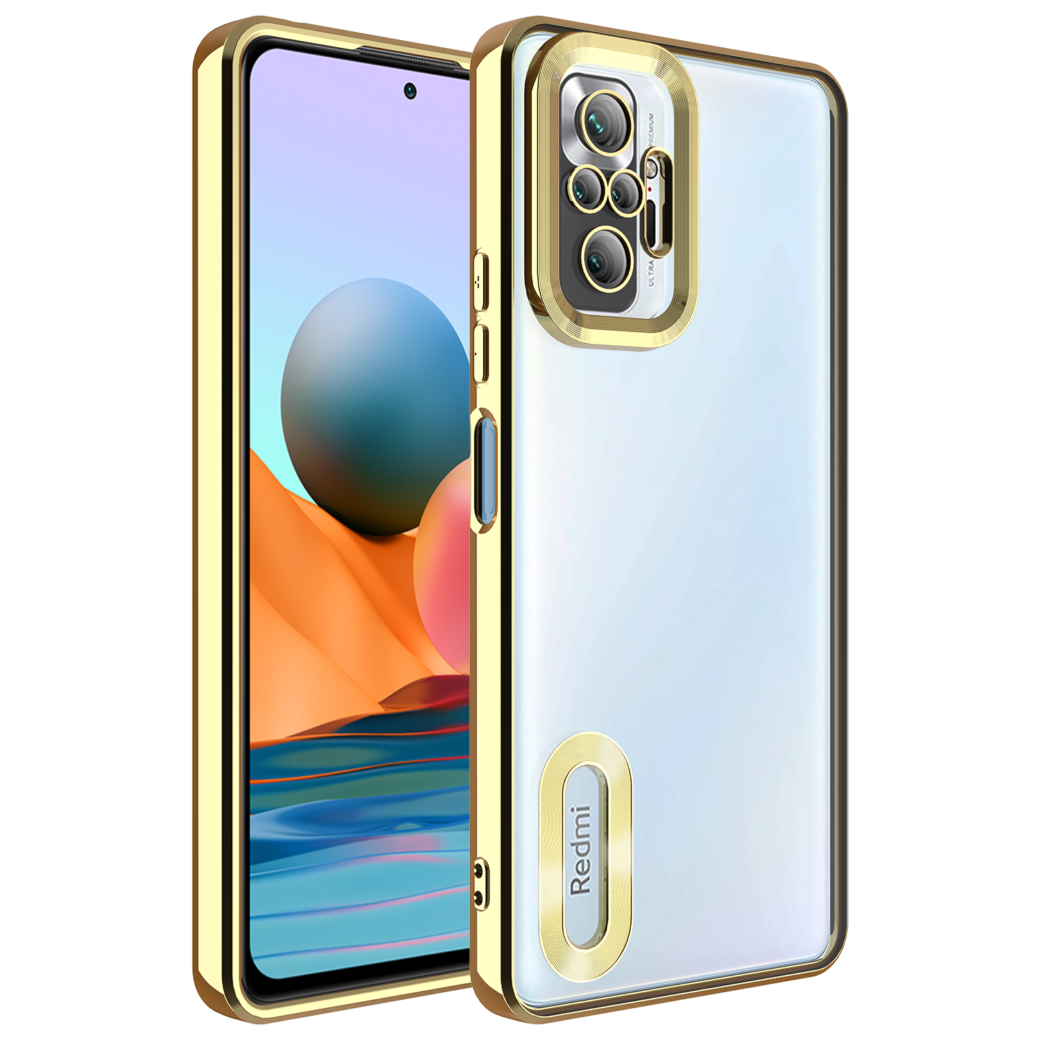 Xiaomi Redmi Note 10 Pro Kılıf Kamera Korumalı Logo Gösteren NXXA Omega Kapak-Gold