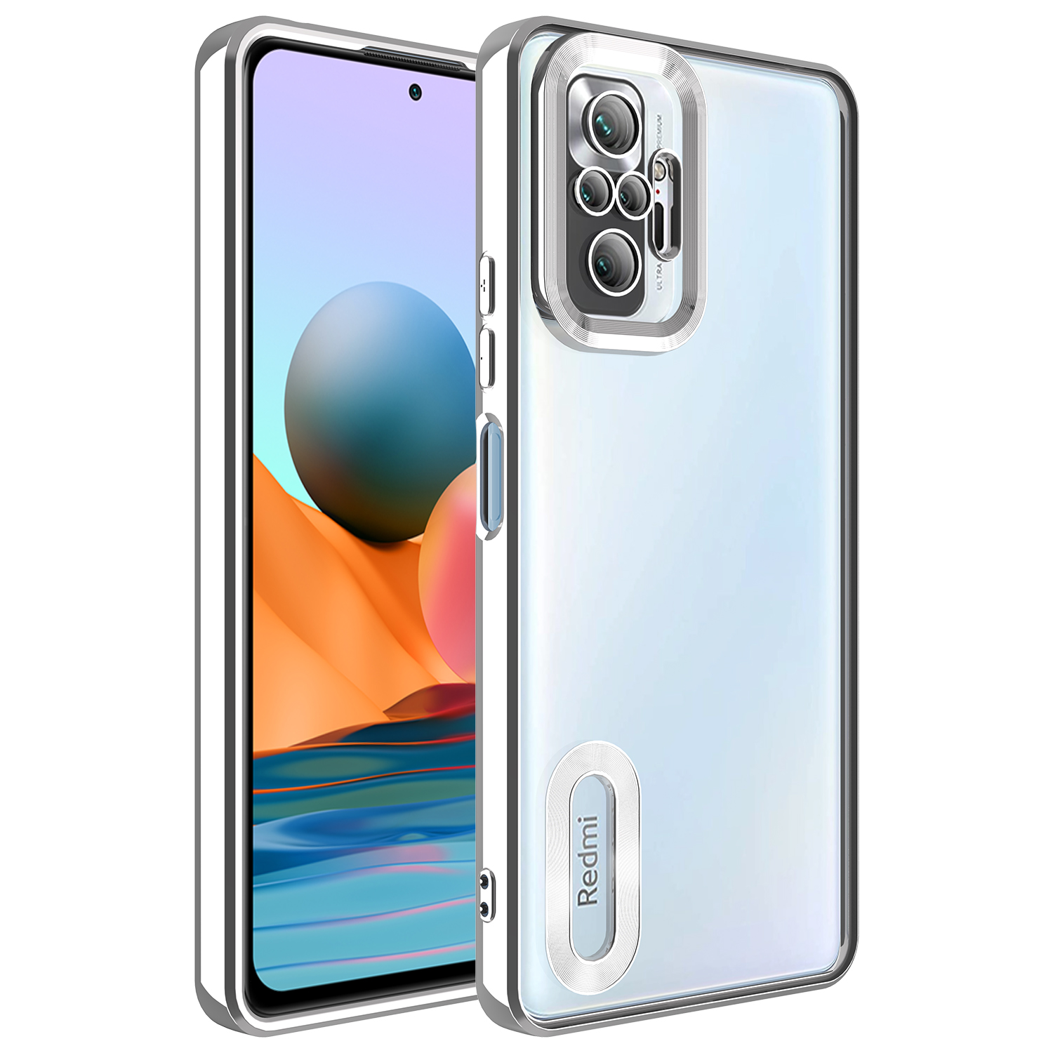 Xiaomi Redmi Note 10 Pro Kılıf Kamera Korumalı Logo Gösteren NXXA Omega Kapak-Gümüş